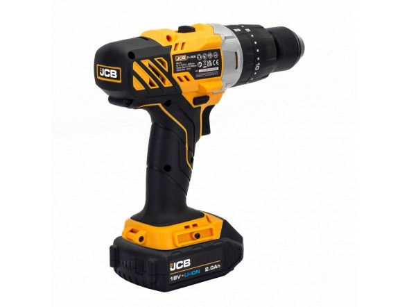 Дриль-шуруповерт акумуляторний (JCB-18CD-BE) 18V, max 45Nm в комплекті із зарядним пристроєм (JCB-18VFC-E) 2.4A та батареєю акумуляторною (JCB-20LI-E) 2.0AH JCB-18CD-2XB-E