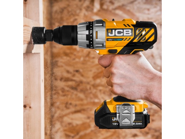 Дриль-шуруповерт акумуляторний (JCB-18DD-BE) 18V, max 45Nm в комплекті із зарядним пристроєм (JCB-18VFC-E) 2.4A та батареєю акумуляторною (JCB-20LI-E) JCB-18DD-2X-E